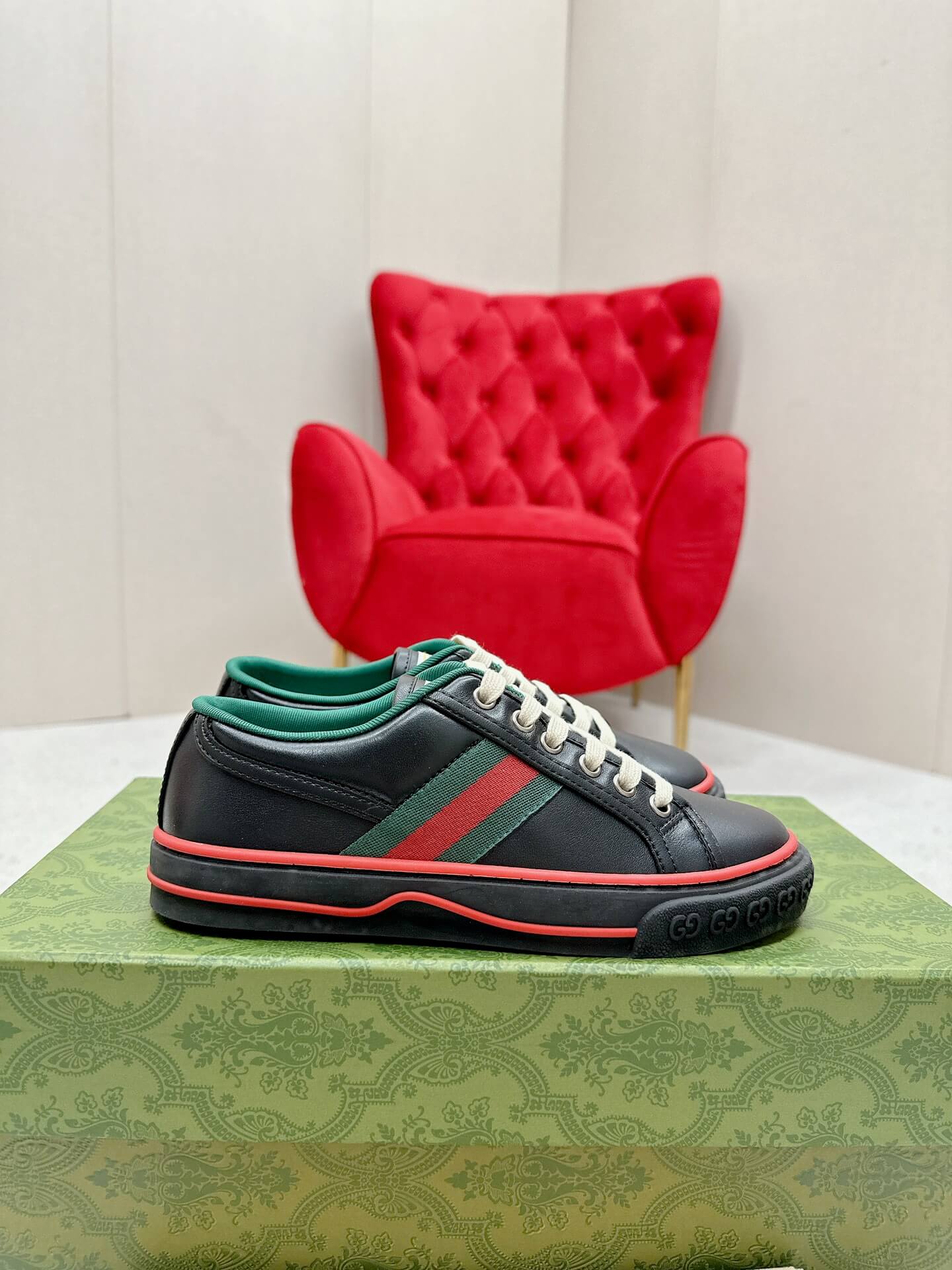Gucci Women's Black Leather Tennis 1977 Sneaker - Image 7