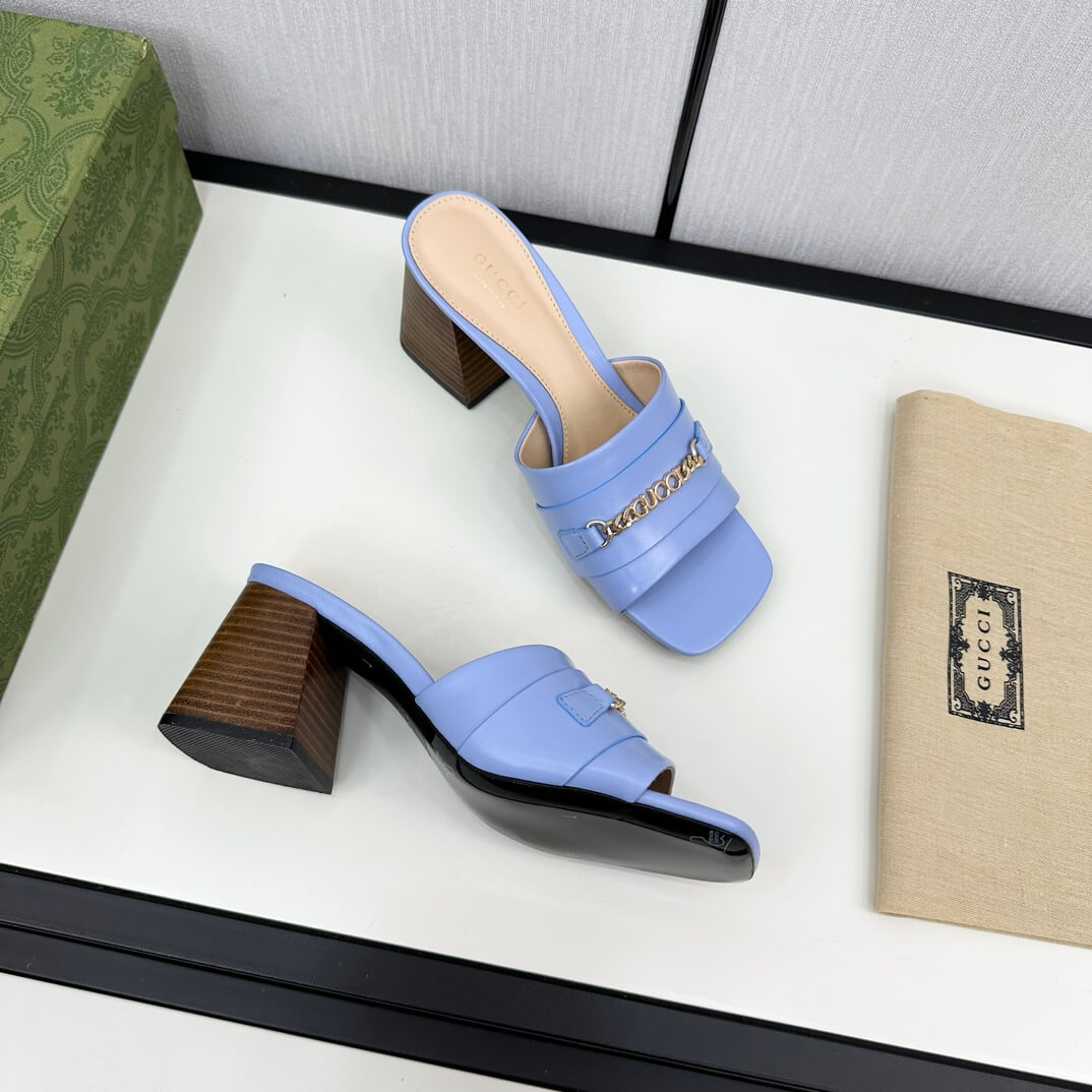 Gucci Women's Blue Leather Signoria Slide Sandal - Image 9