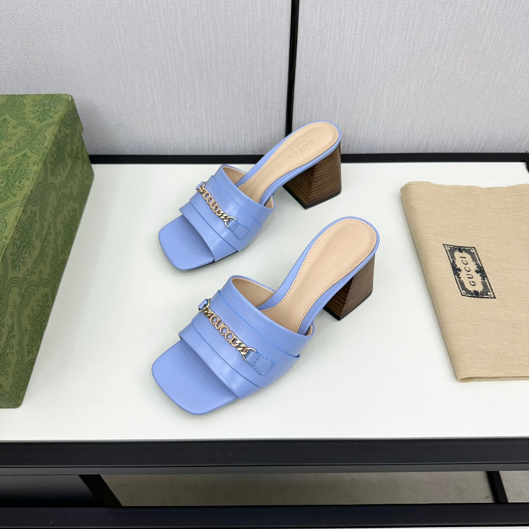 Gucci Women's Blue Leather Signoria Slide Sandal - Image 3