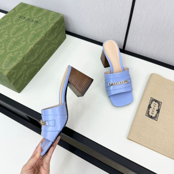 Gucci Women's Blue Leather Signoria Slide Sandal