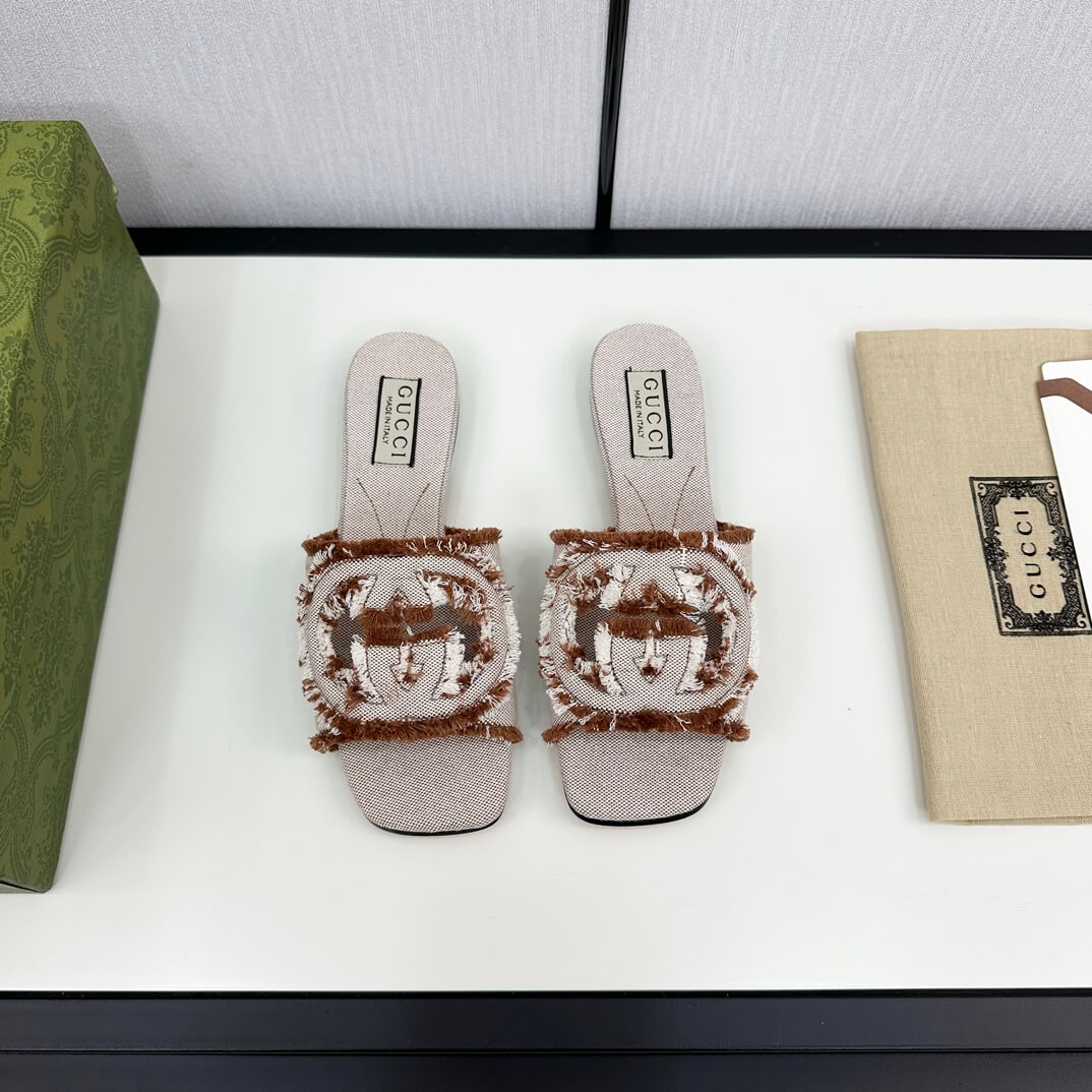 Gucci Women's Brown Denim Interlocking G Slide Sandal - Image 2
