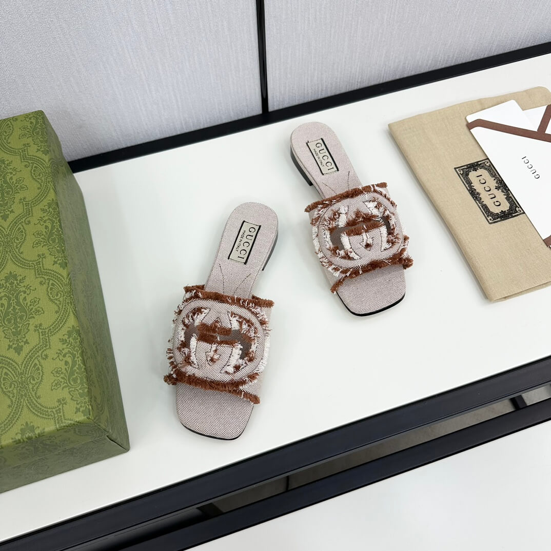 Gucci Women's Brown Denim Interlocking G Slide Sandal - Image 3