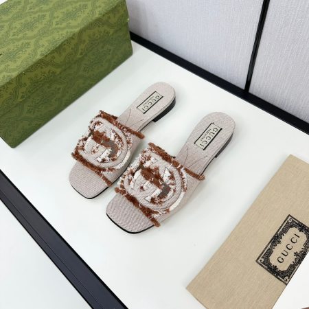 Gucci Women's Brown Denim Interlocking G Slide Sandal