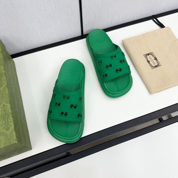 Gucci Women's Green Rubber GG Slide Sandal