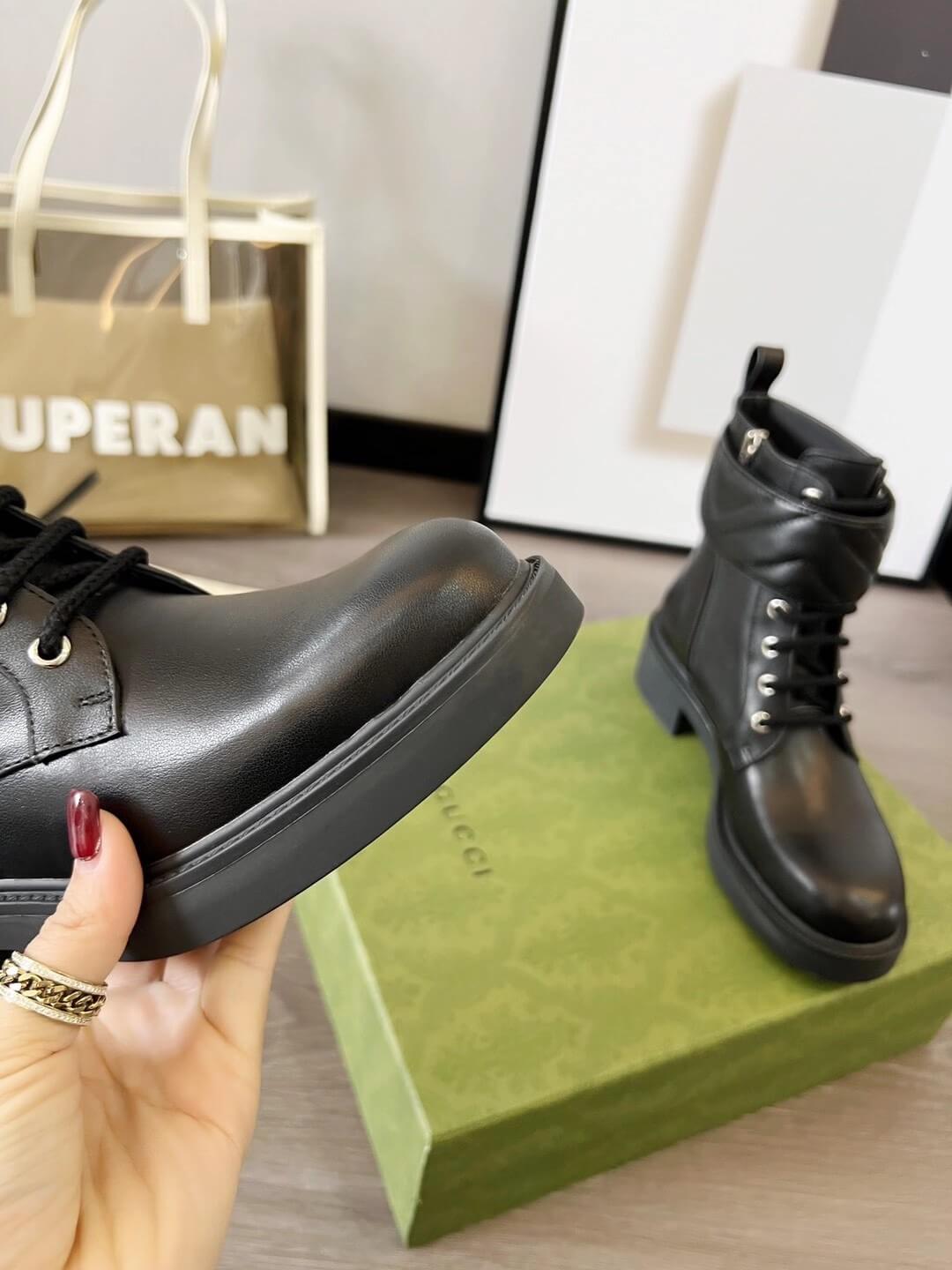 Gucci Women's Double-G Black Leather Lace-Up Boot - Image 2