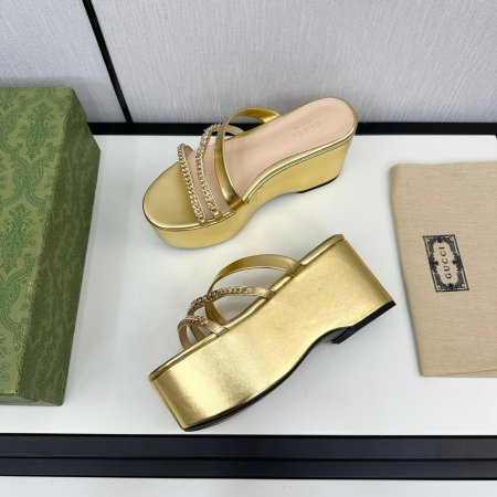 Gucci Women's Gold Signoria Platform Slide Sandal