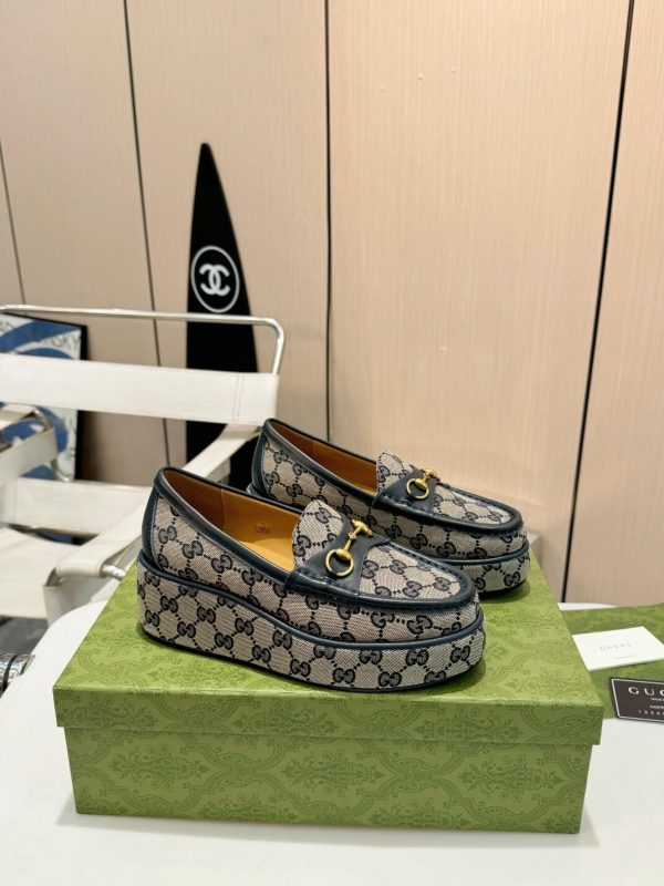 Gucci Women's Grey GG Canvas Horsebit Wedge Loafer