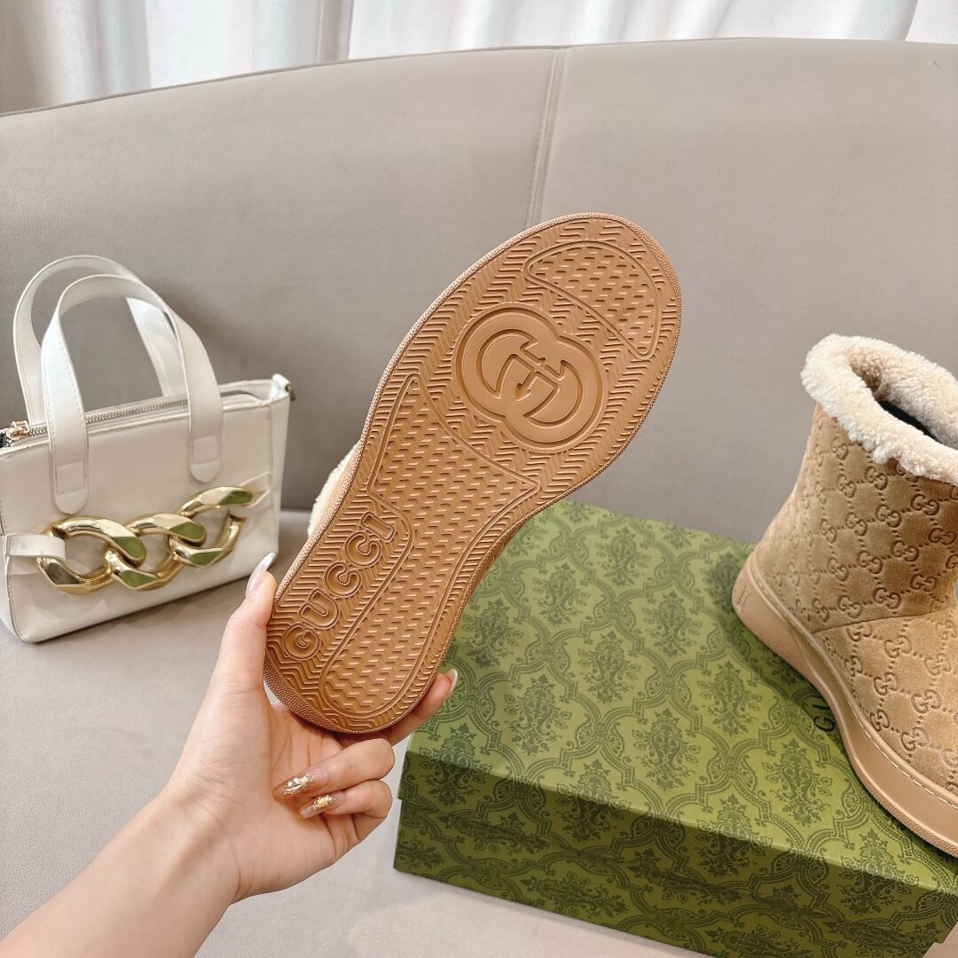 Gucci Women's Beige GG Suede Boot With Merino Trim - Image 2