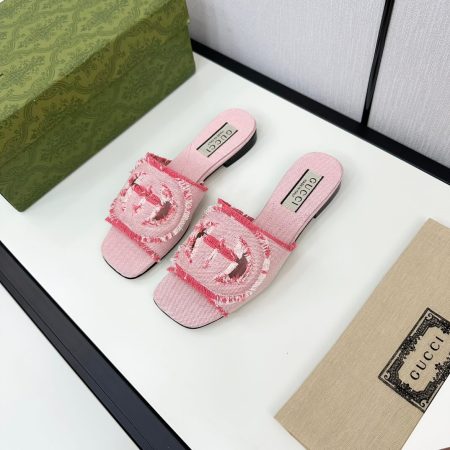 Gucci Women's Pink Denim Interlocking G Slide Sandal