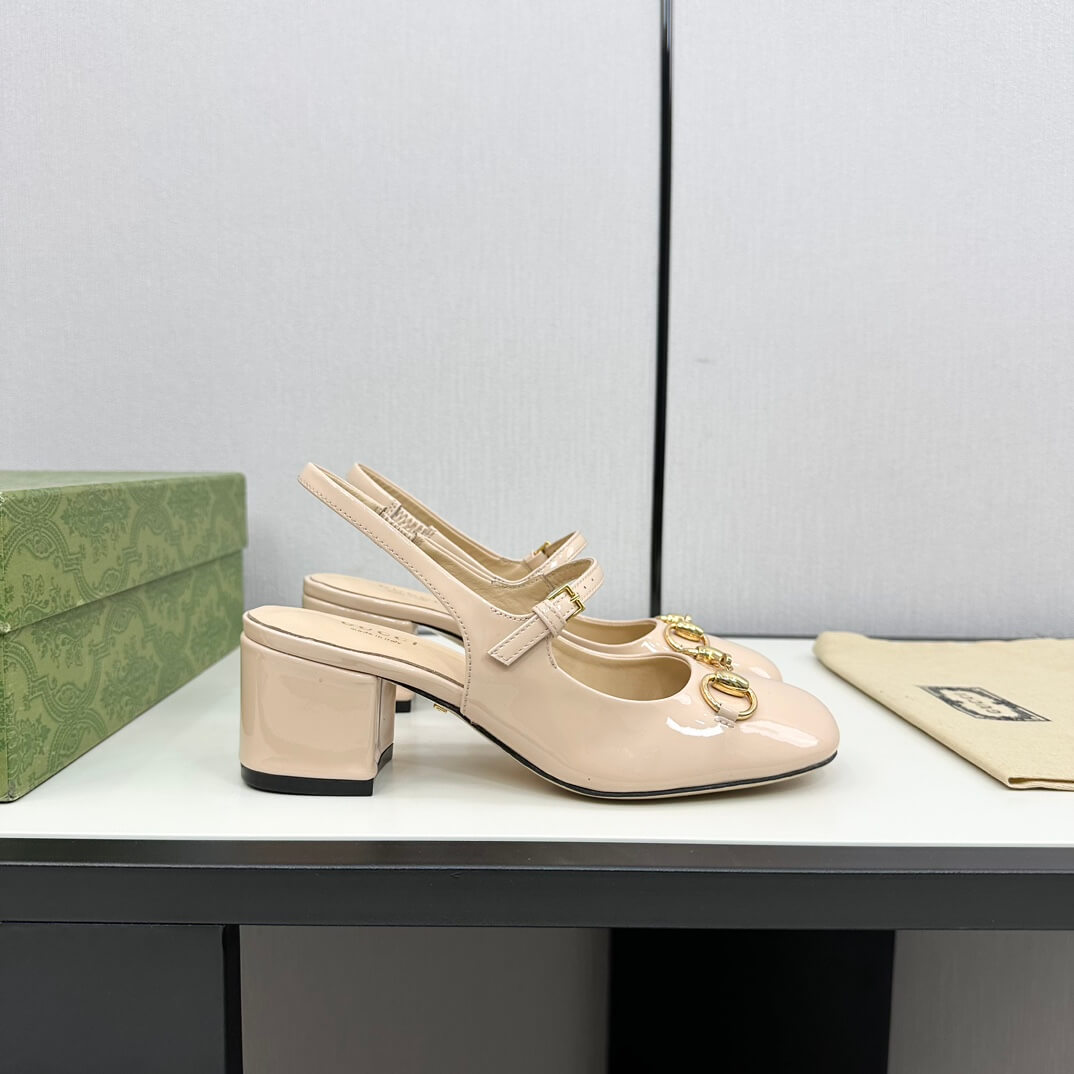 Gucci Women's Rose Beige Patent Leather Mid-Heel Horsebit Pump - Image 2