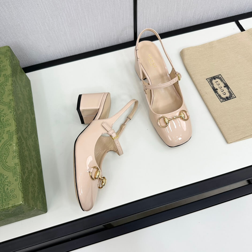 Gucci Women's Rose Beige Patent Leather Mid-Heel Horsebit Pump - Image 3