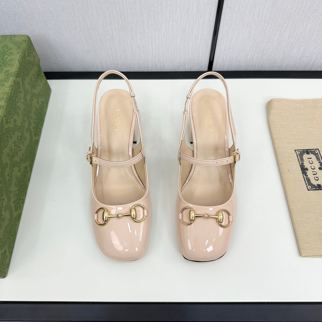 Gucci Women's Rose Beige Patent Leather Mid-Heel Horsebit Pump - Image 5