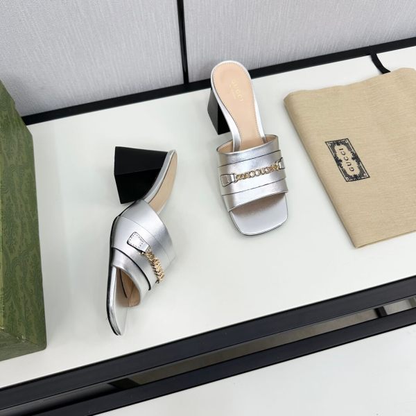 Gucci Women's Silver Leather Signoria Slide Sandal