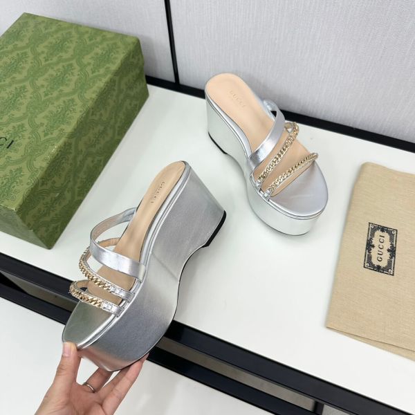 Gucci Women's Silver Signoria Platform Slide Sandal