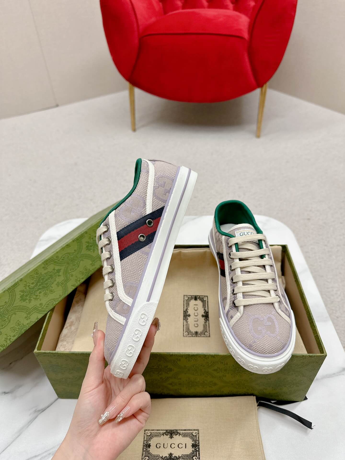 Gucci Women's Tennis 1977 Jumbo GG Sneaker in Grey and Lilac