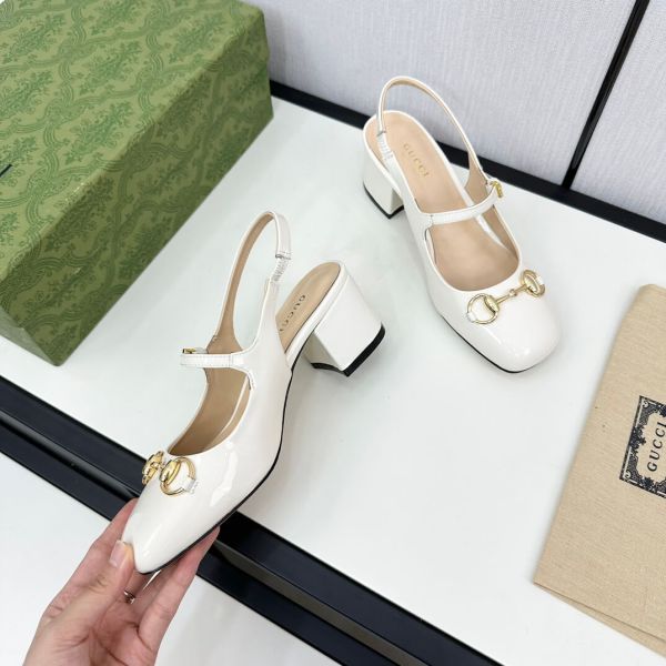 Gucci Women's White Leather Mid-Heel Horsebit Pump