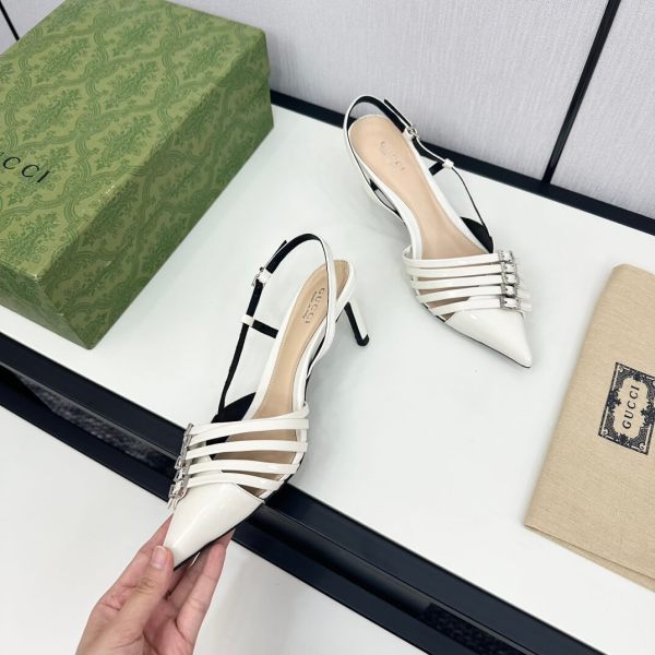 Gucci Women's White Leather Mid-Heel Slingback Pump