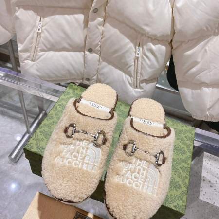 Gucci x Northface Beige Wool Horsebit Mule