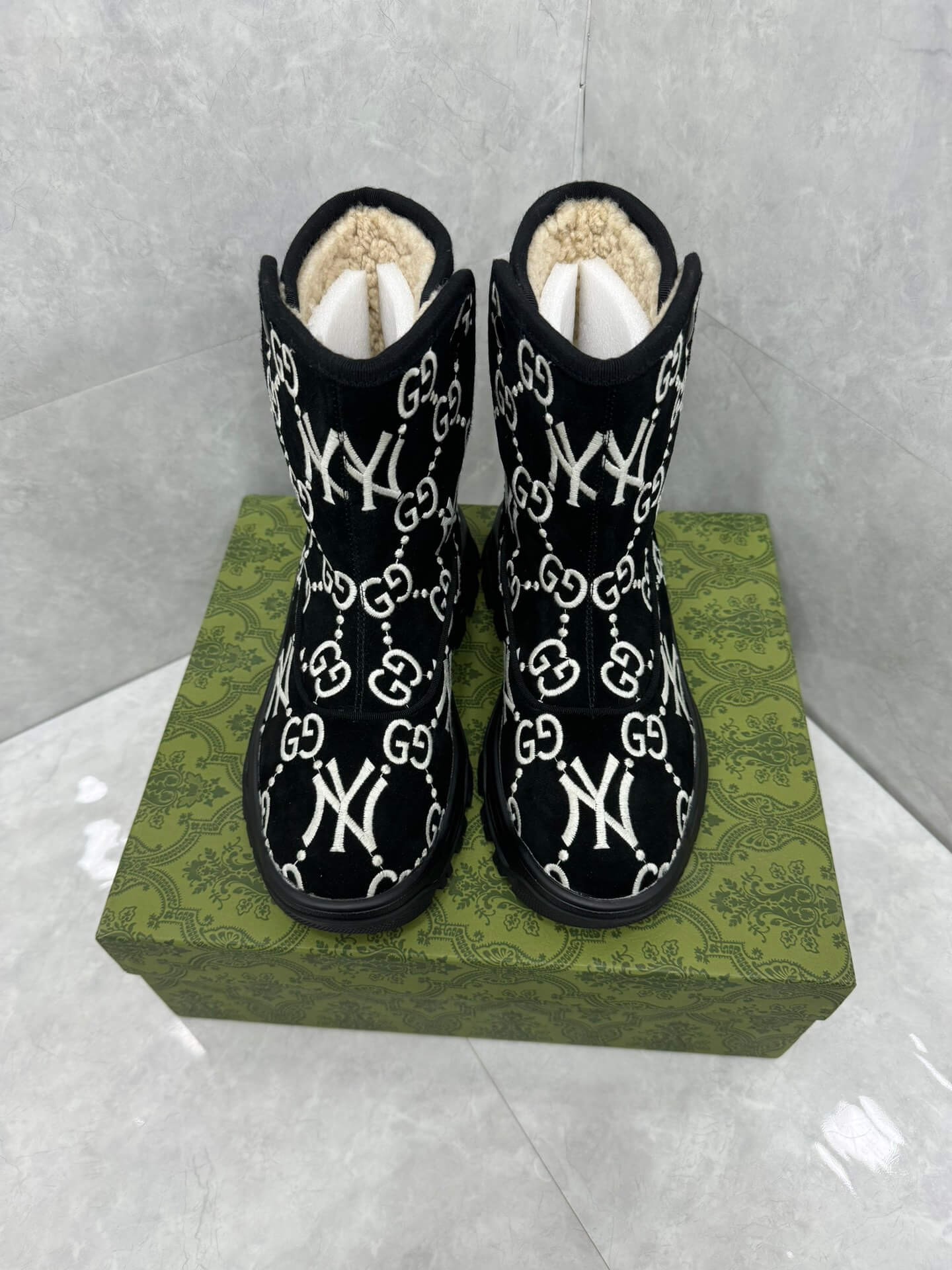 Gucci GG and Yankees Black Ankle Boot
