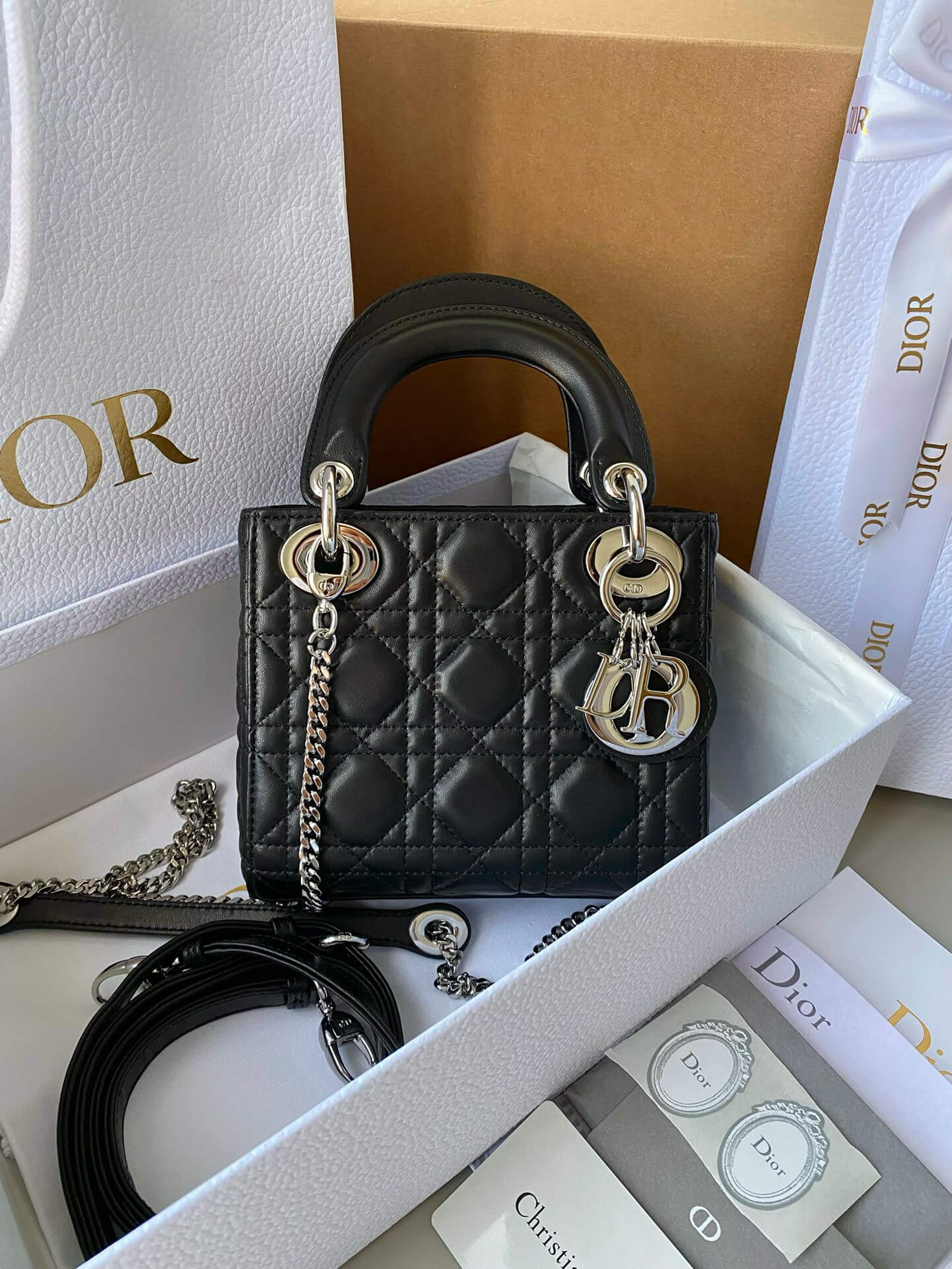 Dior Black Cannage Leather Mini Chain Lady Dior Tote