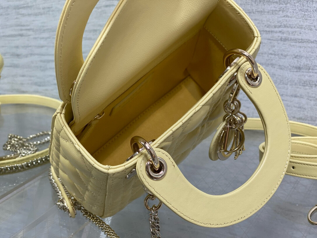 MINI LADY Pearlescent Cannage Lambskin DIOR BAG YELLOW - Image 4
