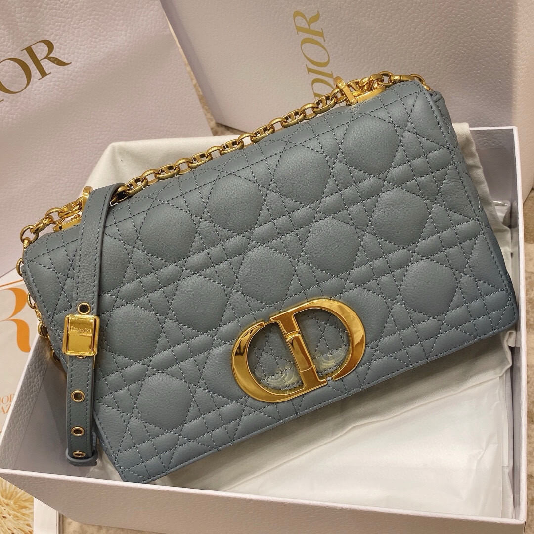 Dior Grey Quilted Leather Medium Caro Shoulder Bag