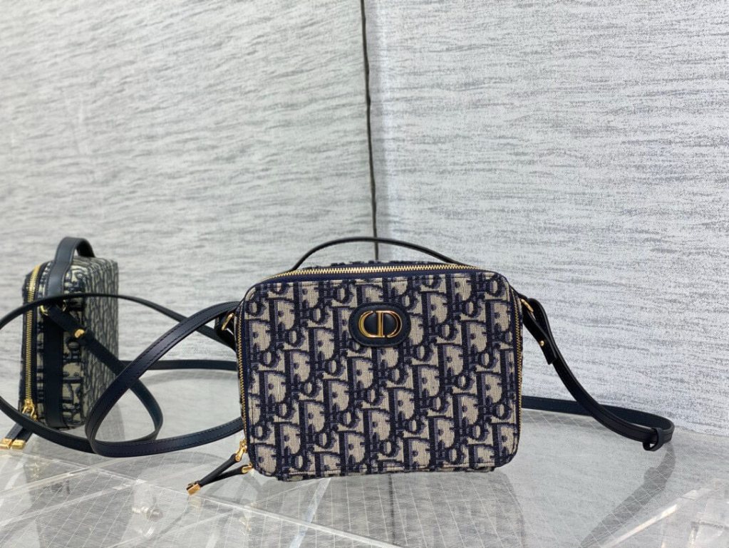 Christian Dior Oblique 30 Montaigne Top Handle Box Bag Blue