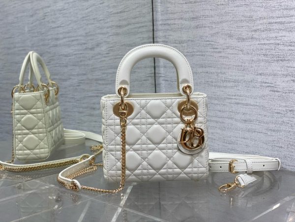 MINI LADY Pearlescent Cannage Lambskin DIOR BAG WHITE