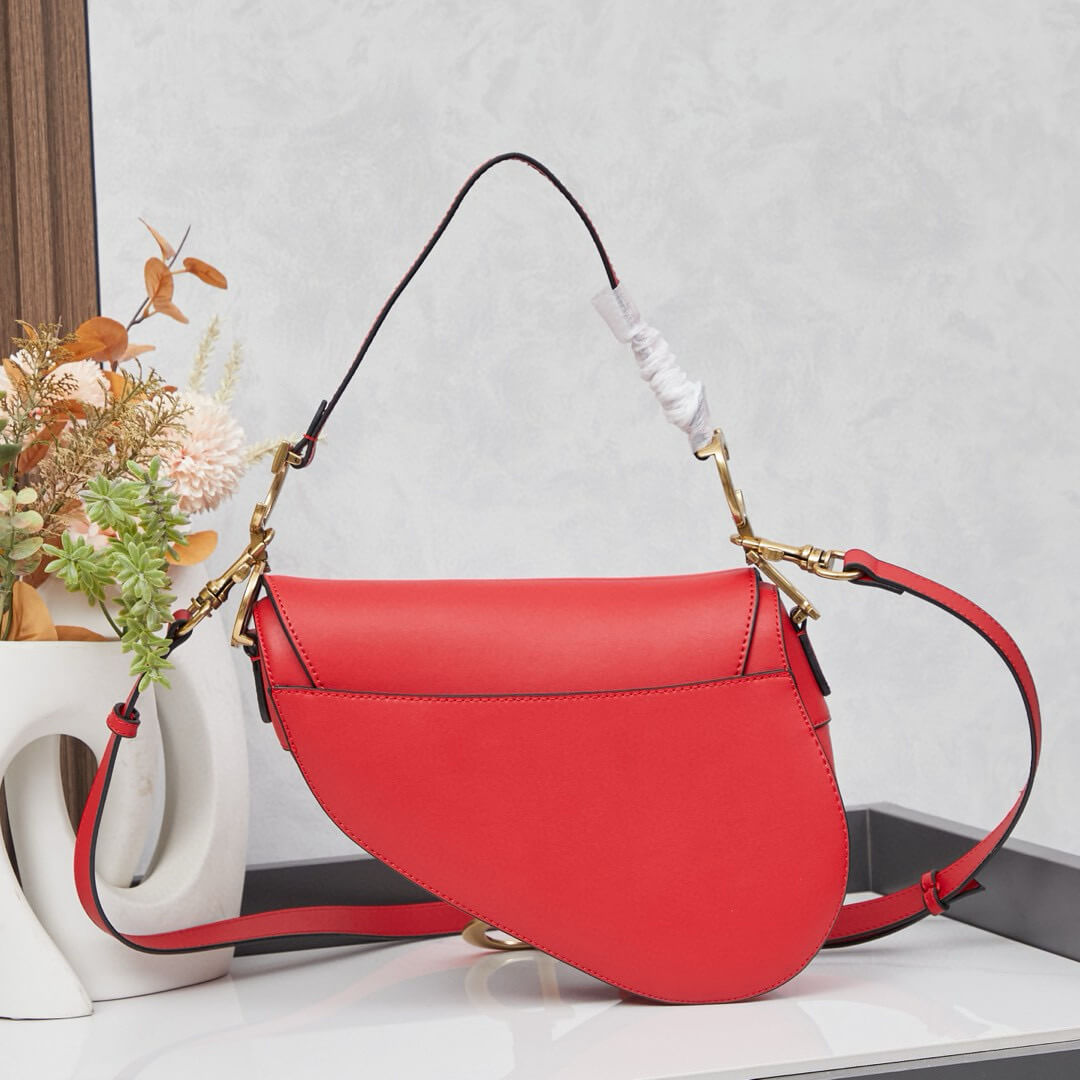 Dior Red Grained Calfskin Leather Saddle Bag - Image 3