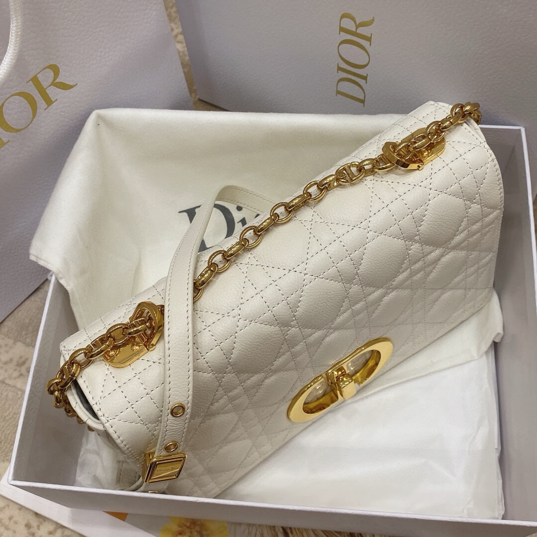 Dior White Quilted Leather Medium Caro Shoulder Bag - Image 4
