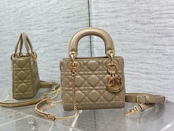 MINI LADY Pearlescent Cannage Lambskin DIOR BAG BEIGE-BROWN