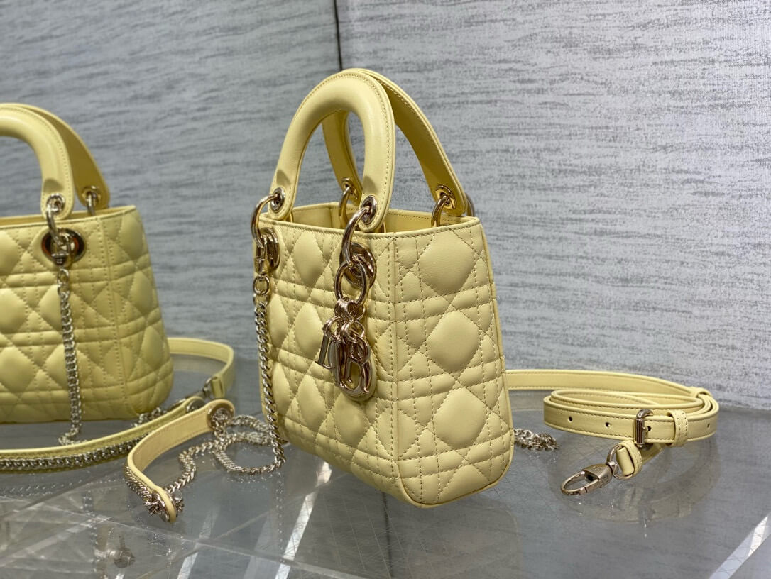 MINI LADY Pearlescent Cannage Lambskin DIOR BAG YELLOW - Image 2