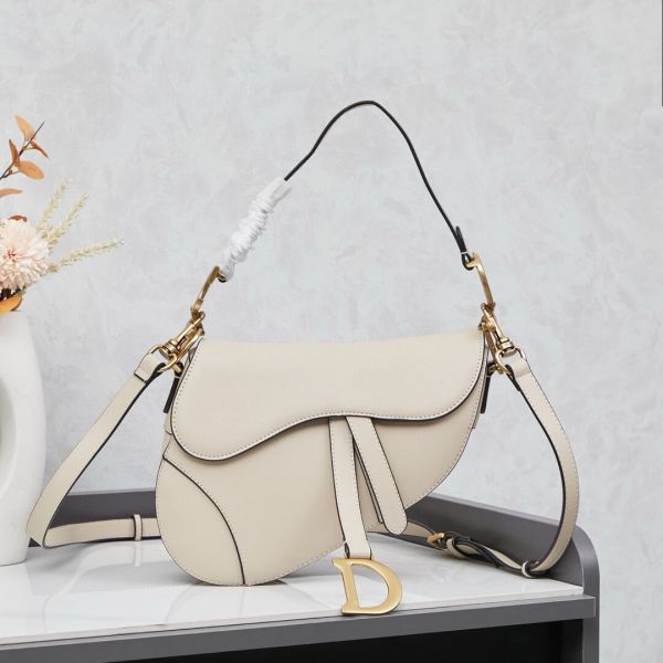 Dior Ivory Medium Grained Calfskin Leather Saddle Bag