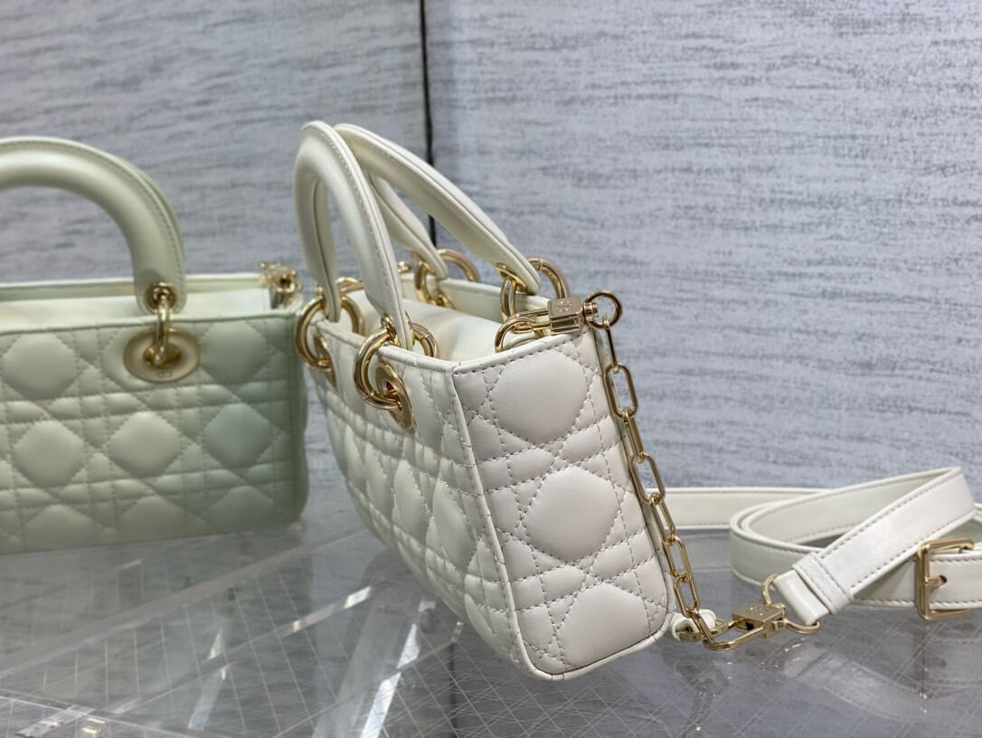 Dior White Cannage Leather Mini Chain Lady Dior Tote - Image 4