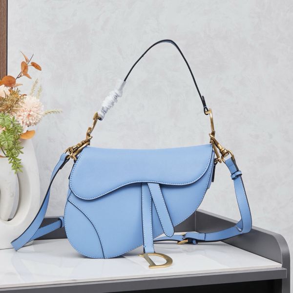 Dior Blue Grained Calfskin Leather Saddle Bag