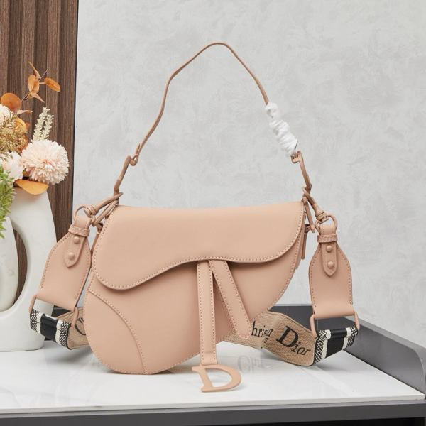 Dior Beige Grained Calfskin Leather Saddle Bag