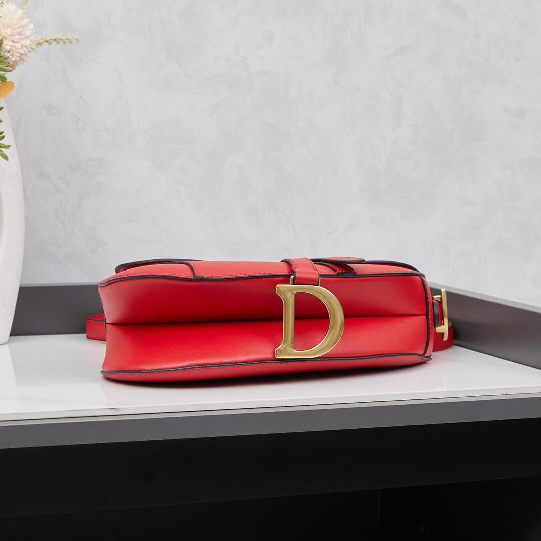 Dior Red Grained Calfskin Leather Saddle Bag - Image 5