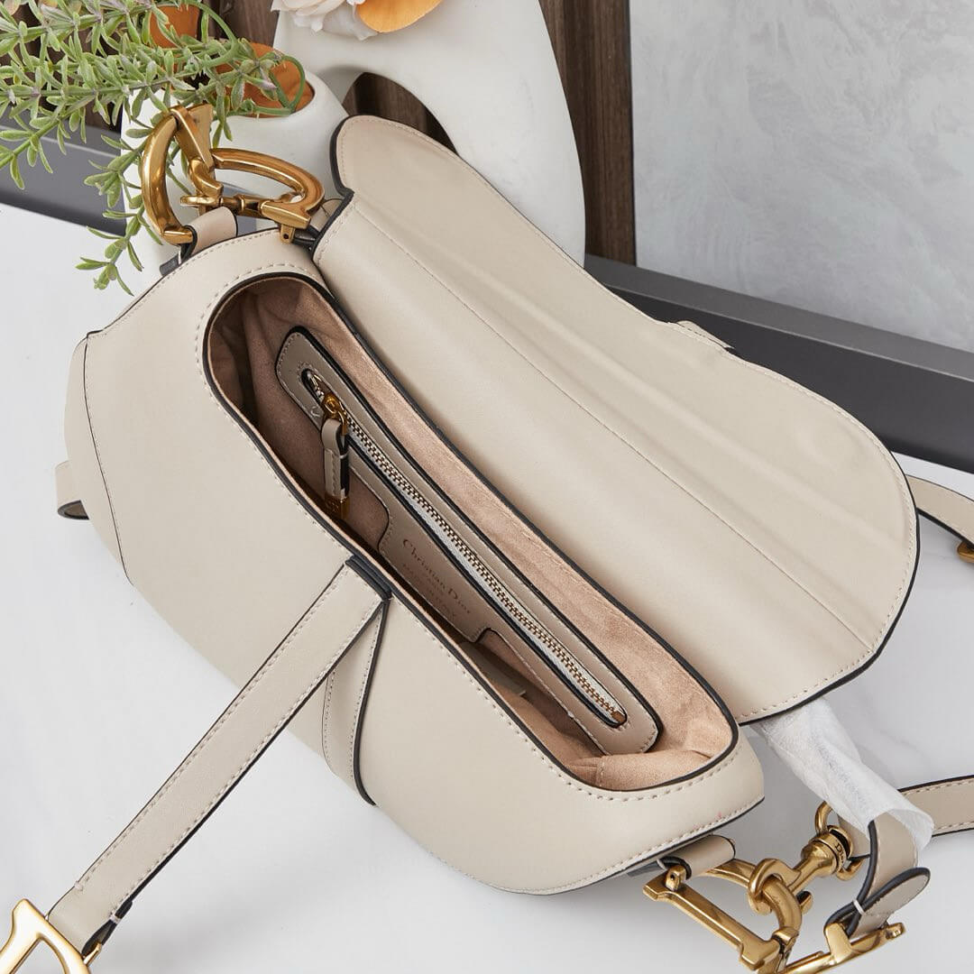 Dior Ivory Medium Grained Calfskin Leather Saddle Bag - Image 3