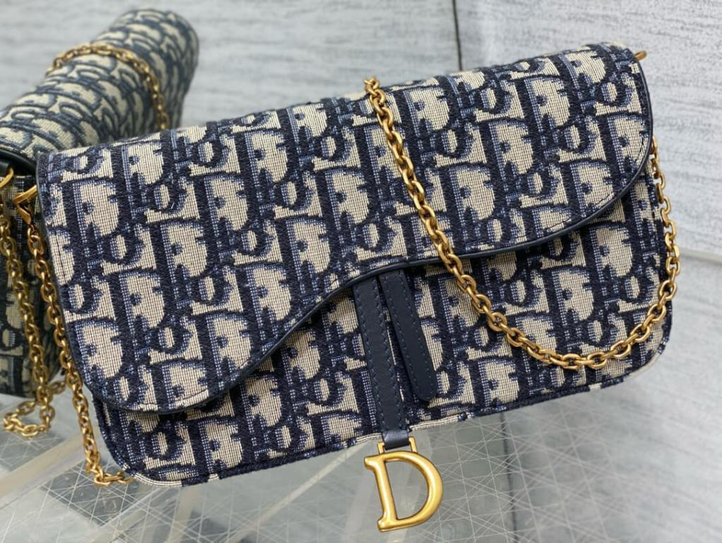 Medium Navy Blue Oblique Saddle Jacquard