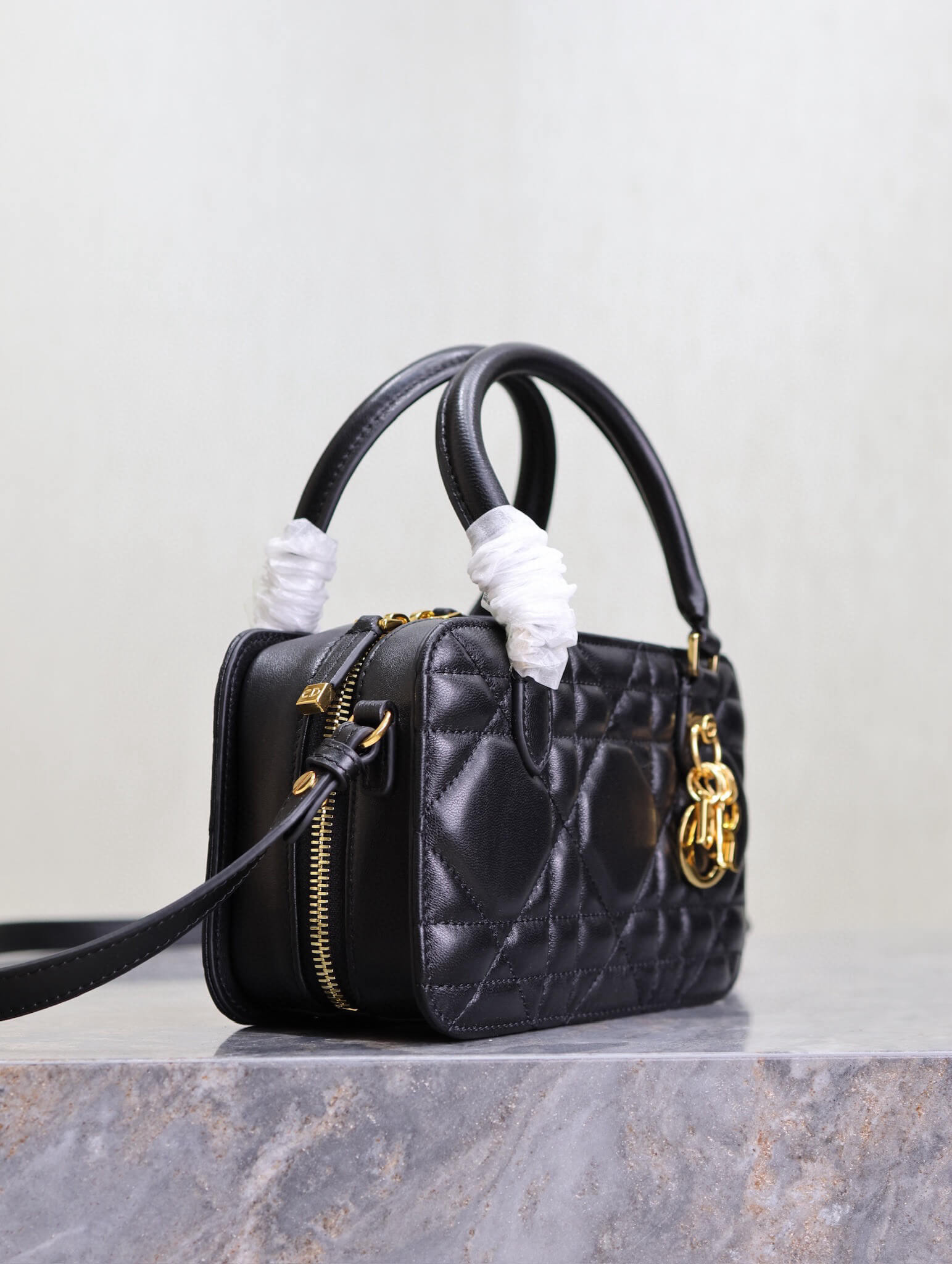 Small Black Lady D-Joy Bag Lattle Patent Cannage Calfskin - Image 5