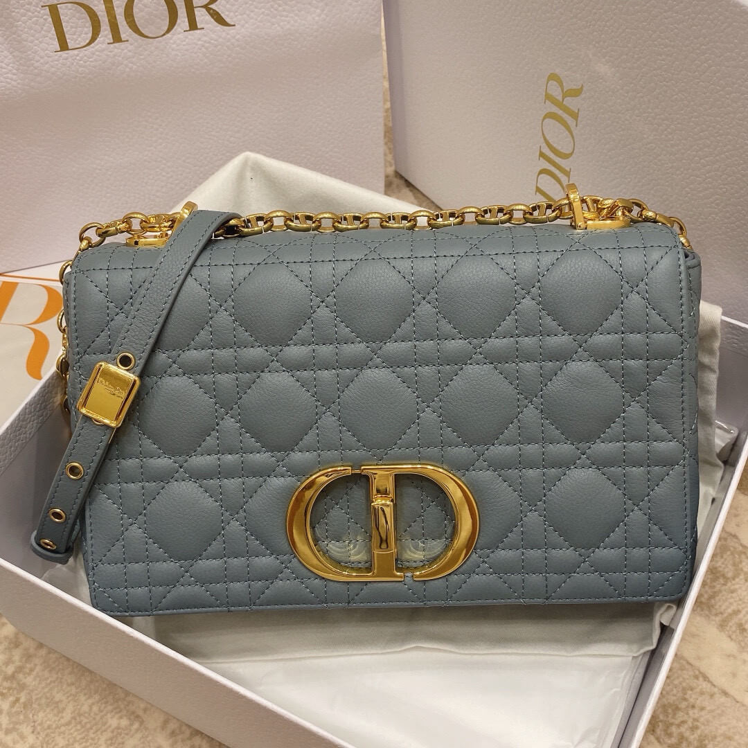 Dior Grey Quilted Leather Medium Caro Shoulder Bag - Image 3