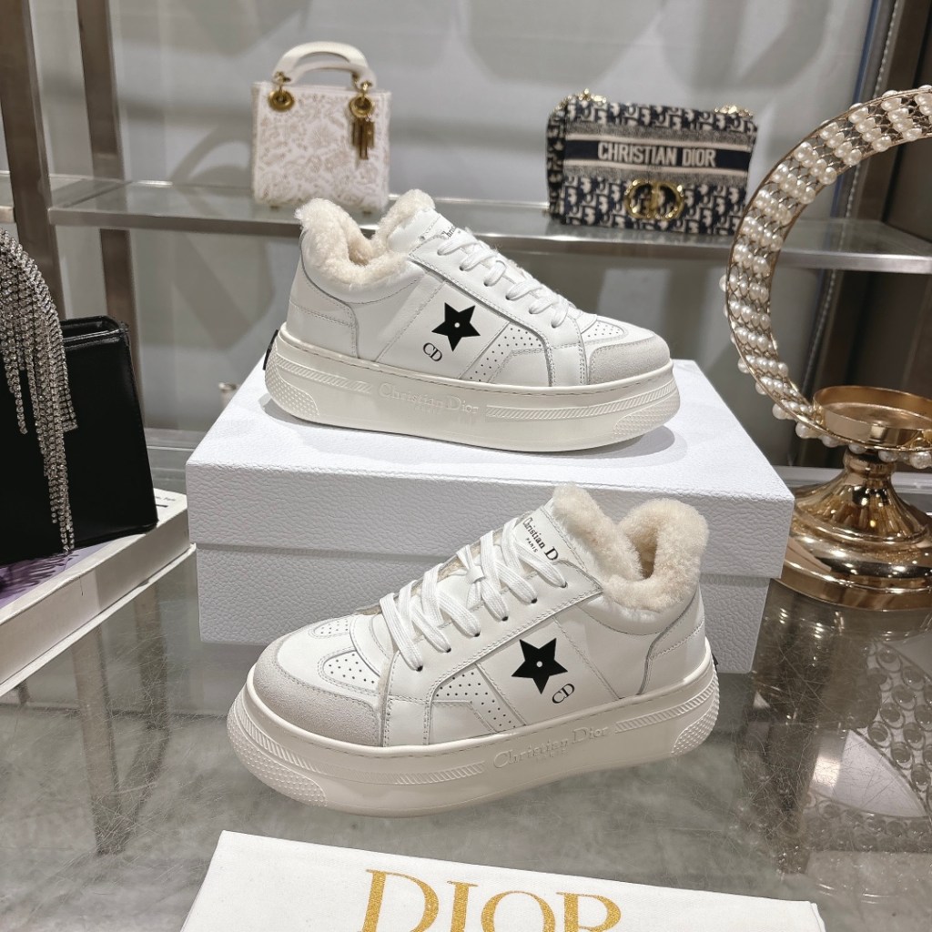 Dior Star Platform White Leather with Black Star Sneakers