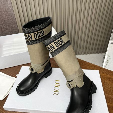 Dior D-Unit High Taupe Technical Fabric and Calfskin Boots