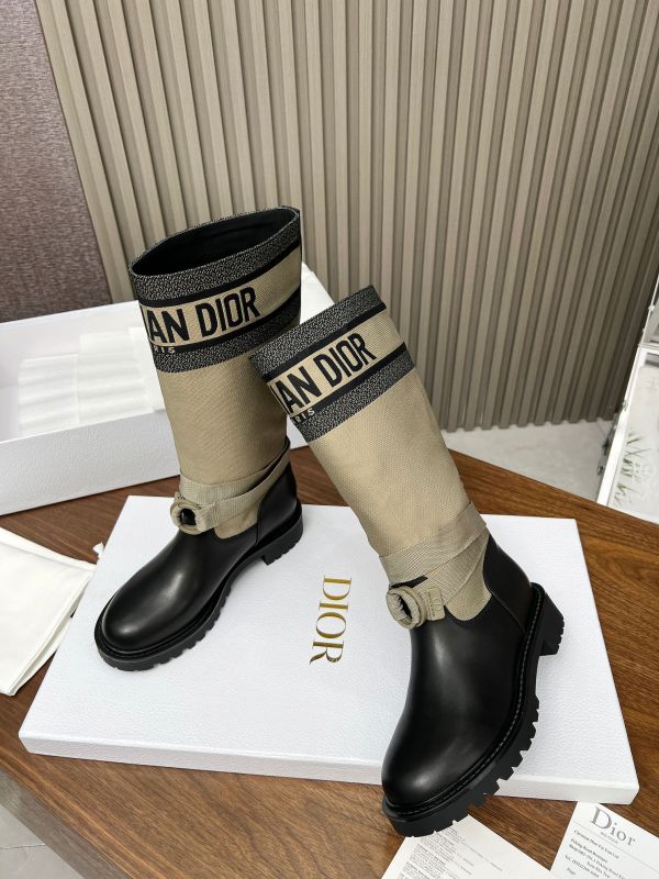 Dior D-Unit High Taupe Technical Fabric and Calfskin Boots