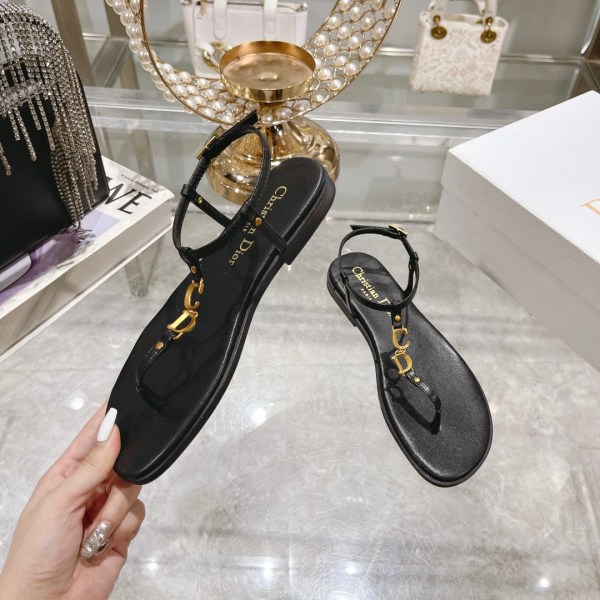 Dioriviera C'est Dior Thong Sandals Black Calfskin.