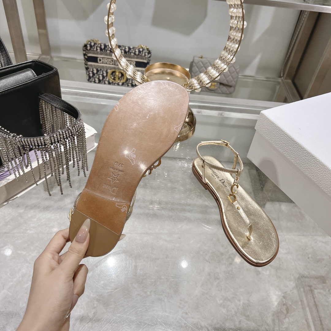 Dioriviera C'est Dior Thong Sandals Gold Calfskin - Image 4