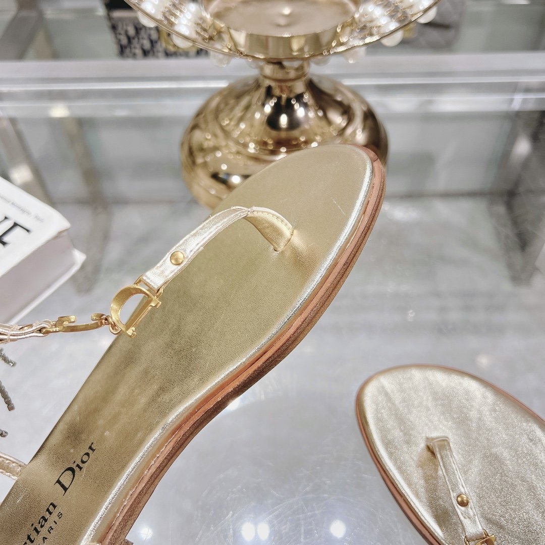 Dioriviera C'est Dior Thong Sandals Gold Calfskin - Image 6