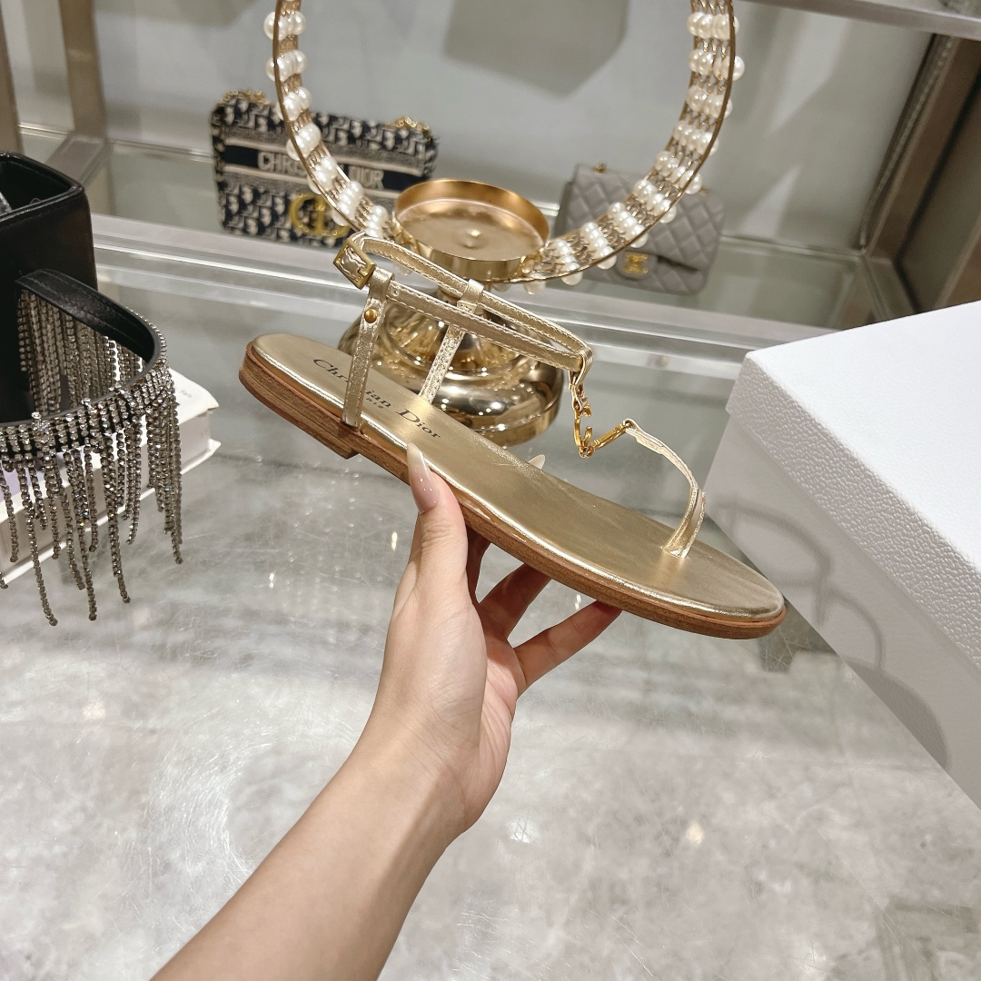 Dioriviera C'est Dior Thong Sandals Gold Calfskin - Image 9
