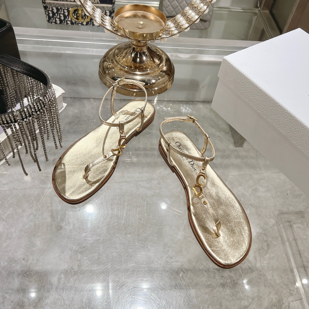 Dioriviera C'est Dior Thong Sandals Gold Calfskin - Image 10