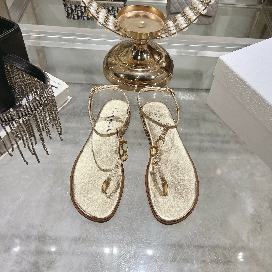 Dioriviera C'est Dior Thong Sandals Gold Calfskin - Image 11
